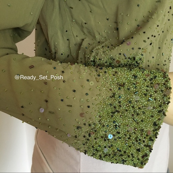 Green silk beaded bomber style zip up jacket - Picture 6 of 7